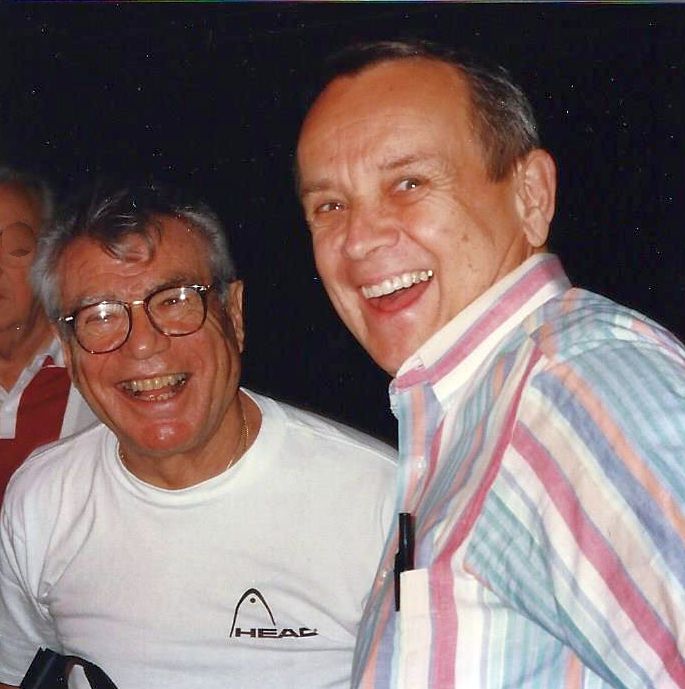 Si Zentner and David Miller share a happy moment. Below: Other bandleaders on a Caribbean cruise.
